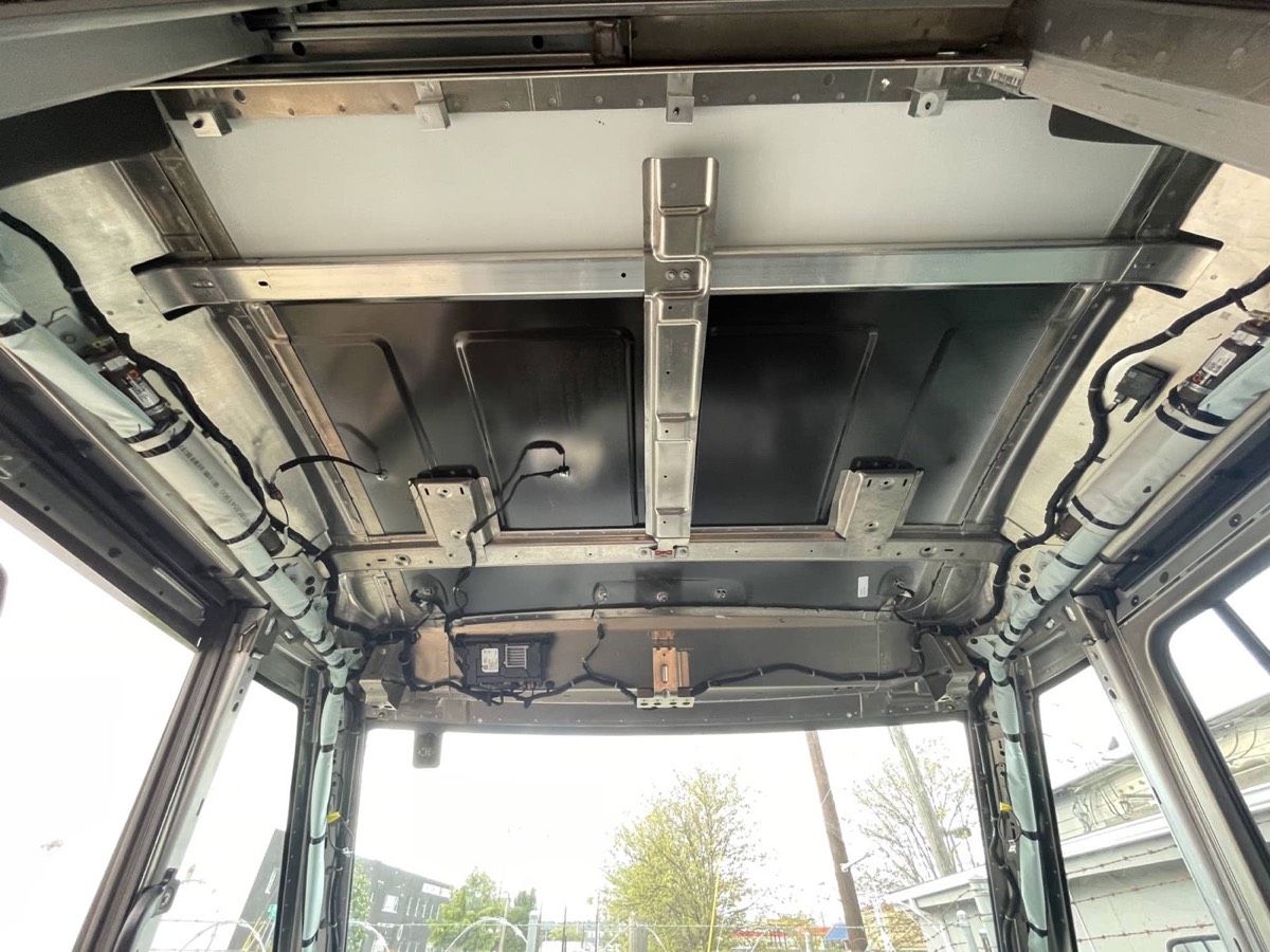BrightDrop cab roof structure with the headliner removed